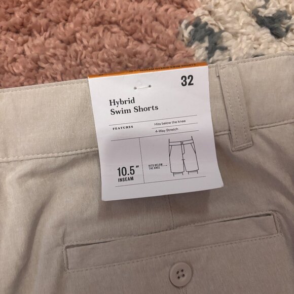 NWT Goodfellow Hybrid Swim Shorts Mens 32 Light Taupe 10.5" Inseam Swim Surf - Picture 7 of 9